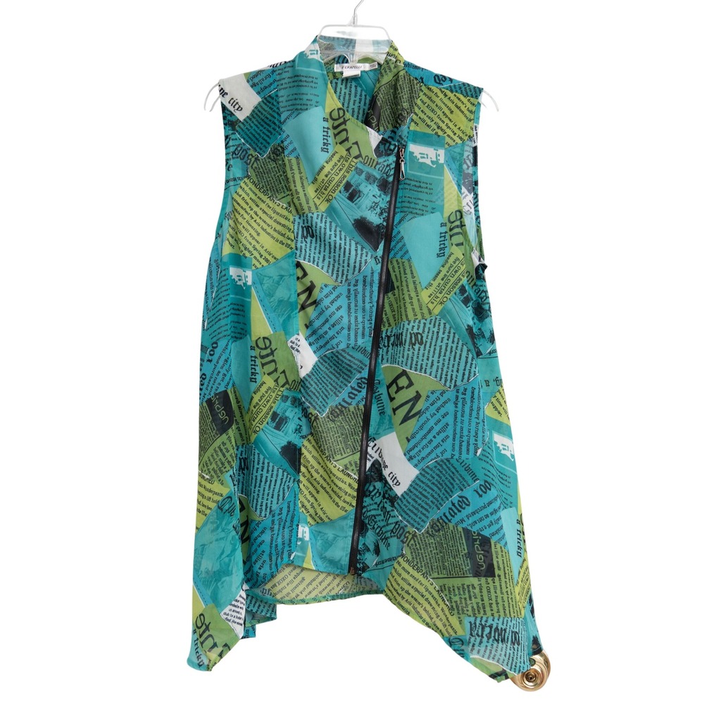 Feratelli Newspaper Print Asymmetrical Top Artsy Edgy Y2K Maximalist Pop Art